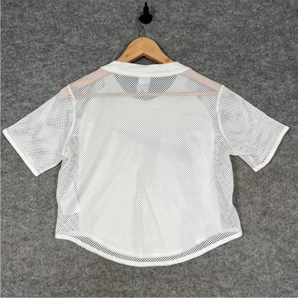 NIKE T Shirt Size Small Womens White Center Swoosh Mesh Crop Breathable Top - Picture 8 of 10